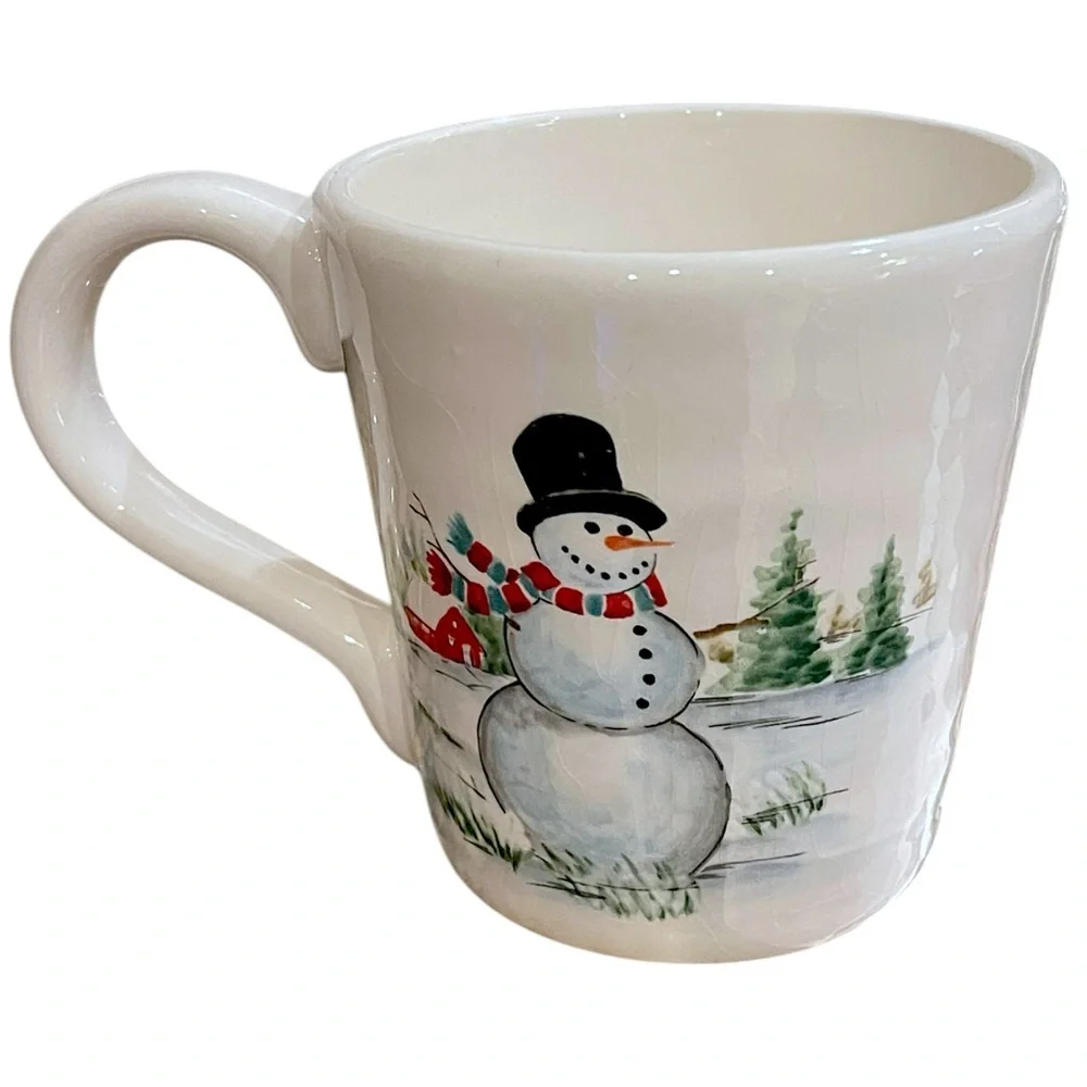Vintage Extra-large 20 fl. oz. Maxcera Snowmen at Snowy Village Cabin Scene Mug - Picture 4 of 13